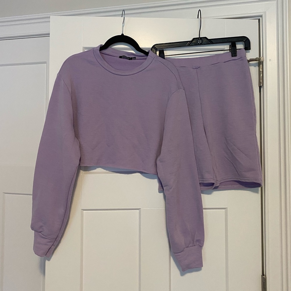 BOOHOO crop lounge sweats matching set biker short